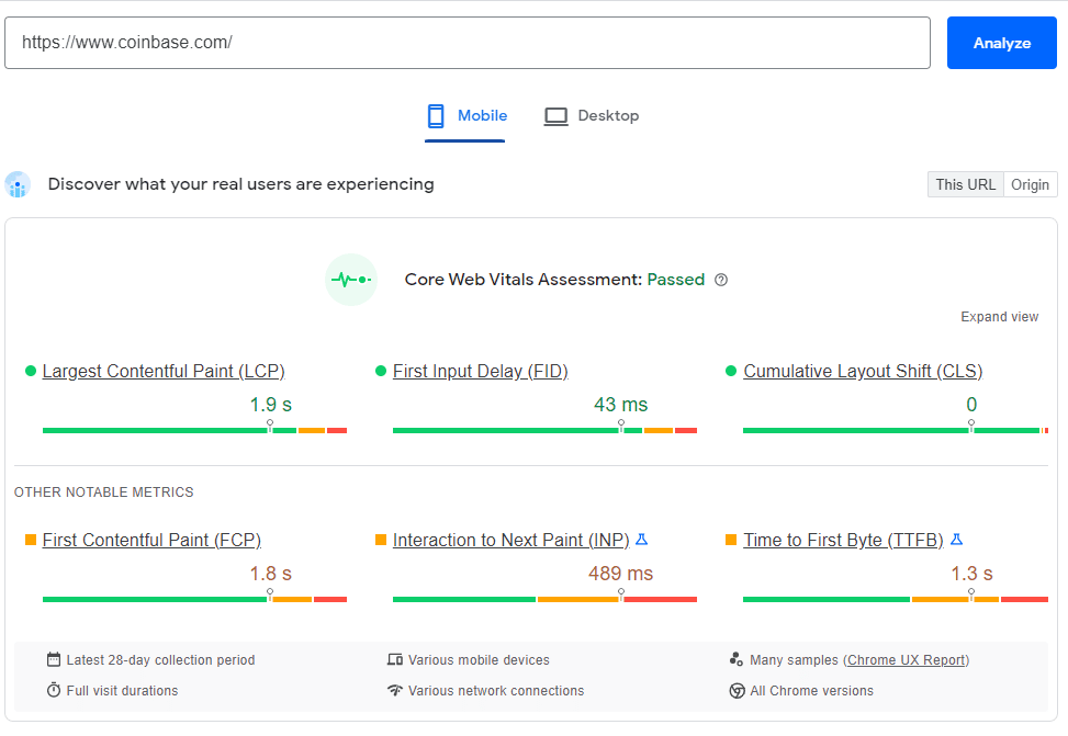 coinbase core web vitals